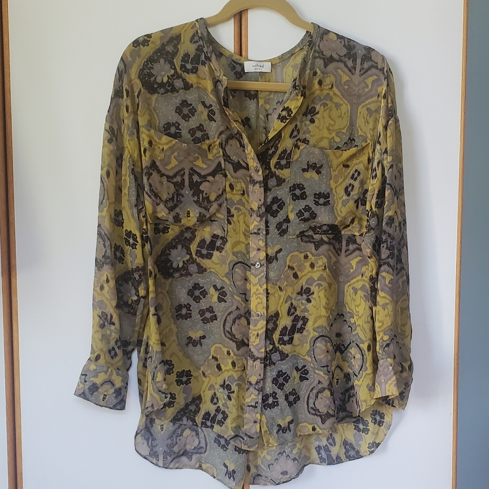 Wilfred Silk Floral Print Button Down M